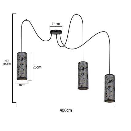 Hanglamp aan een koord AVALO 3xE27/60W/230V spin grijs/zwart