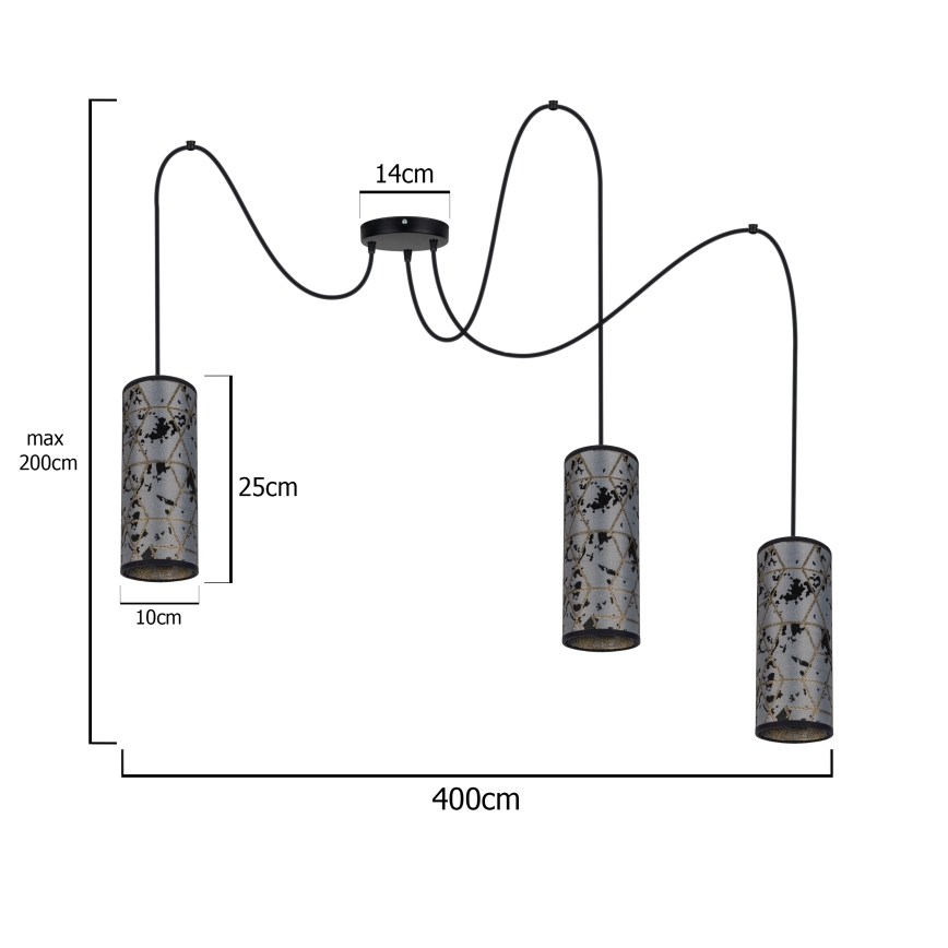 Hanglamp aan een koord AVALO 3xE27/60W/230V spin grijs/zwart