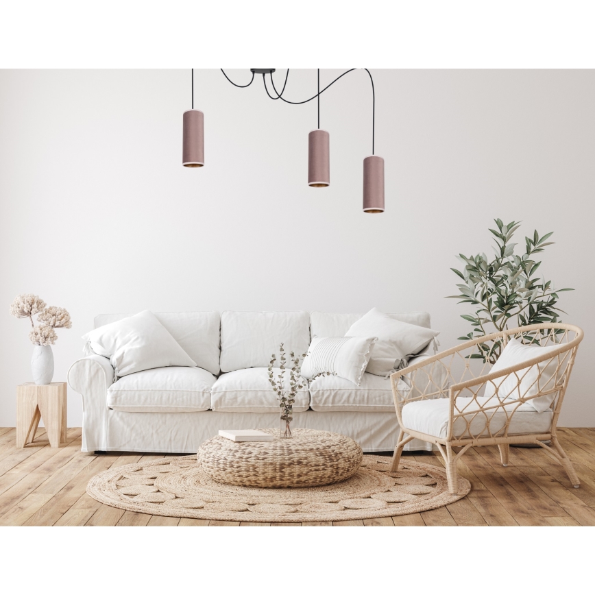 Hanglamp aan een koord AVALO 3xE27/60W/230V spin roze/koper