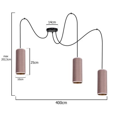 Hanglamp aan een koord AVALO 3xE27/60W/230V spin roze/koper