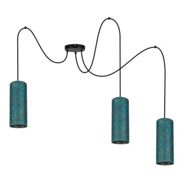 Hanglamp aan een koord AVALO 3xE27/60W/230V spin turquoise/goud