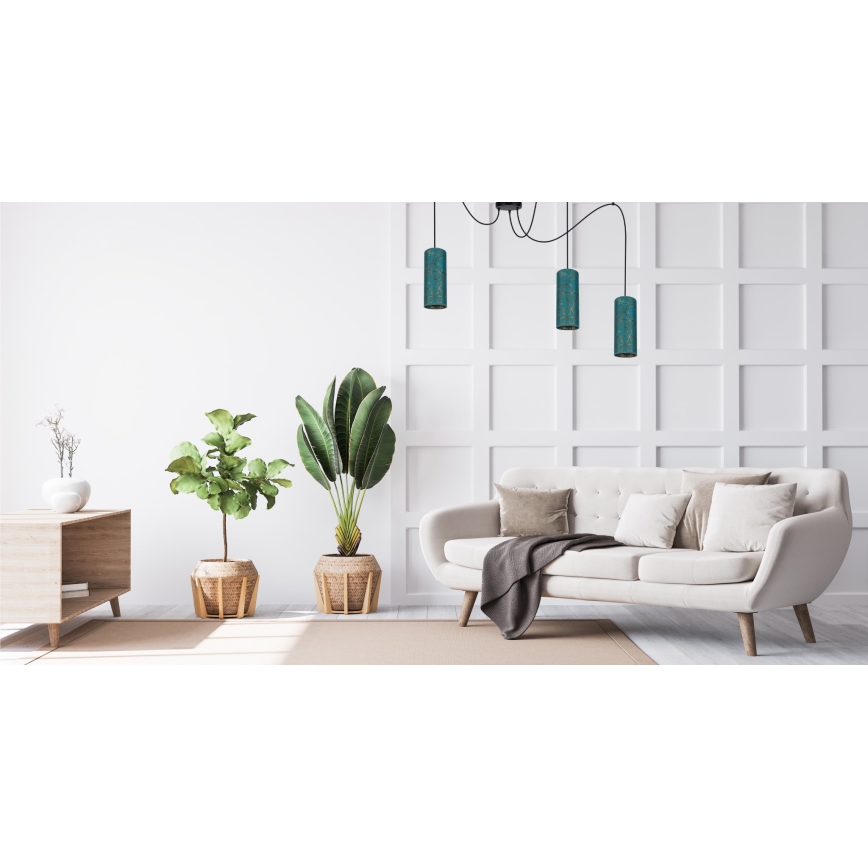 Hanglamp aan een koord AVALO 3xE27/60W/230V spin turquoise/goud