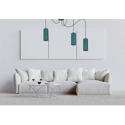 Hanglamp aan een koord AVALO 3xE27/60W/230V spin turquoise/goud