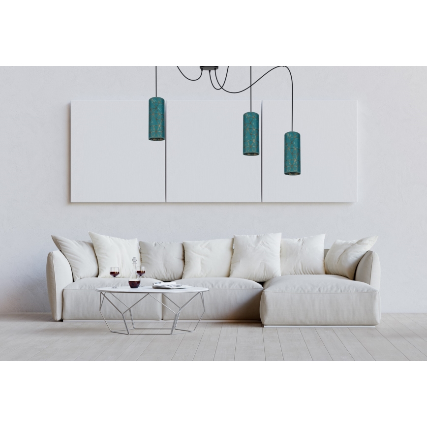 Hanglamp aan een koord AVALO 3xE27/60W/230V spin turquoise/goud