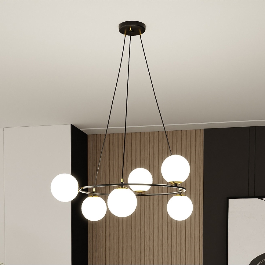 Hanglamp aan een koord AZURA 6xE14/10W/230V zwart/wit