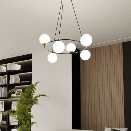 Hanglamp aan een koord AZURA 6xE14/10W/230V zwart/wit