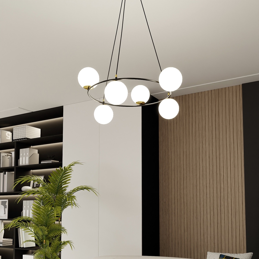 Hanglamp aan een koord AZURA 6xE14/10W/230V zwart/wit
