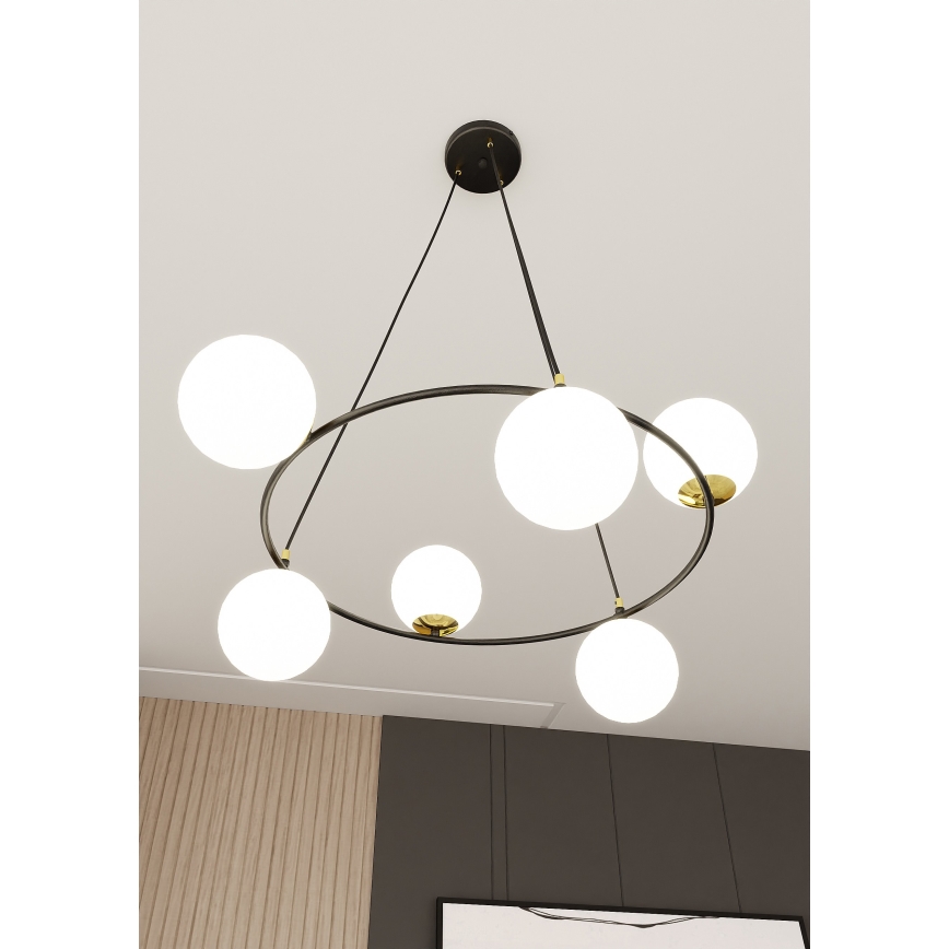 Hanglamp aan een koord AZURA 6xE14/10W/230V zwart/wit