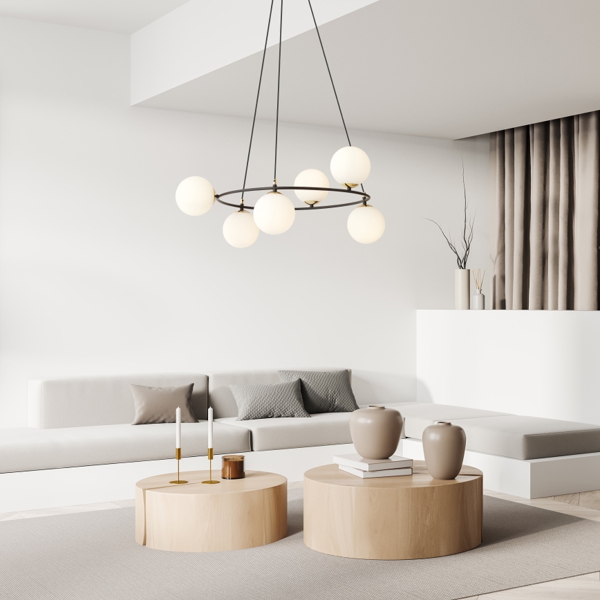 Hanglamp aan een koord AZURA 6xE14/10W/230V zwart/wit