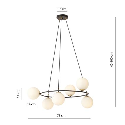 Hanglamp aan een koord AZURA 6xE14/10W/230V zwart/wit