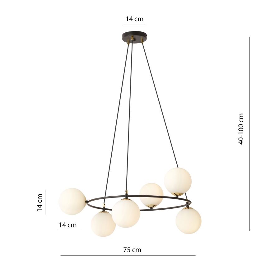 Hanglamp aan een koord AZURA 6xE14/10W/230V zwart/wit