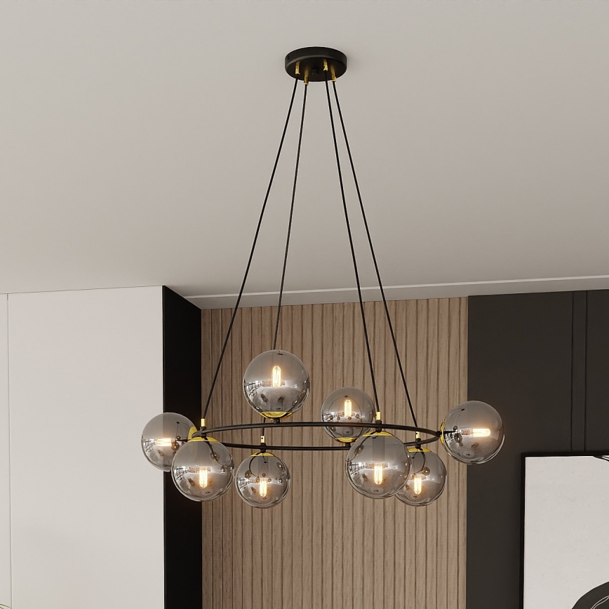 Hanglamp aan een koord AZURA 8xE14/10W/230V zwart/grijs