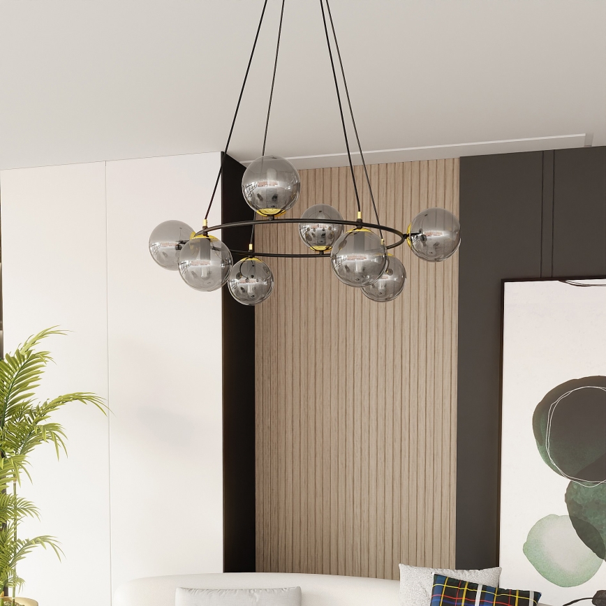Hanglamp aan een koord AZURA 8xE14/10W/230V zwart/grijs