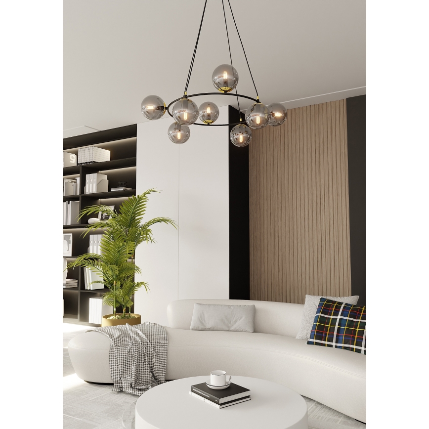 Hanglamp aan een koord AZURA 8xE14/10W/230V zwart/grijs