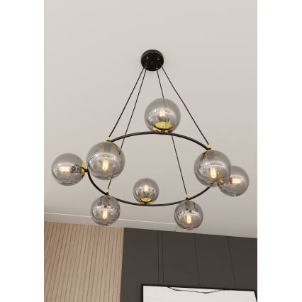 Hanglamp aan een koord AZURA 8xE14/10W/230V zwart/grijs