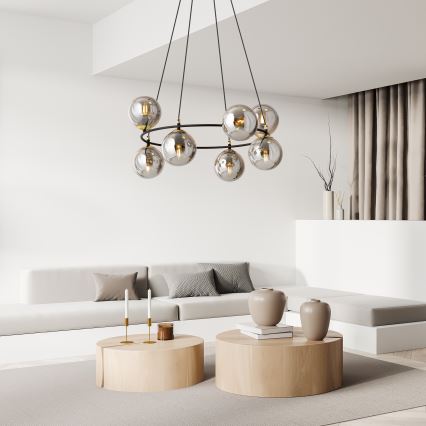 Hanglamp aan een koord AZURA 8xE14/10W/230V zwart/grijs