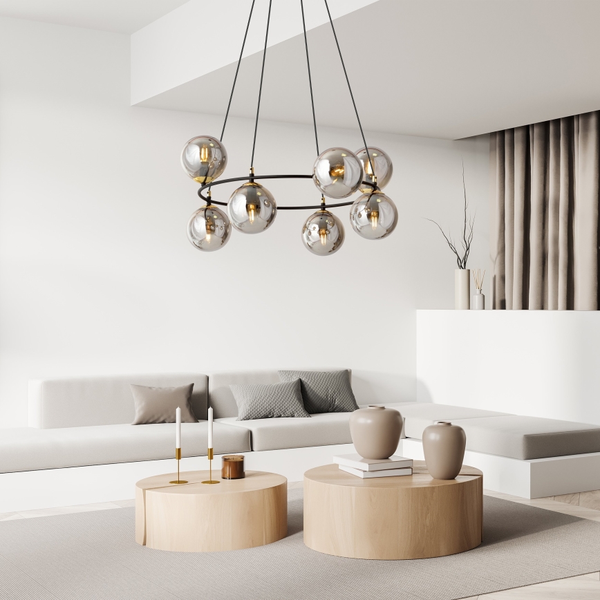 Hanglamp aan een koord AZURA 8xE14/10W/230V zwart/grijs
