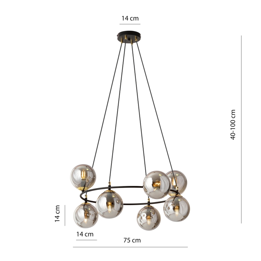 Hanglamp aan een koord AZURA 8xE14/10W/230V zwart/grijs