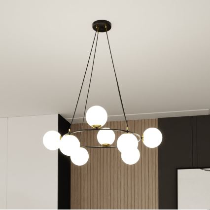 Hanglamp aan een koord AZURA 8xE14/10W/230V zwart/wit