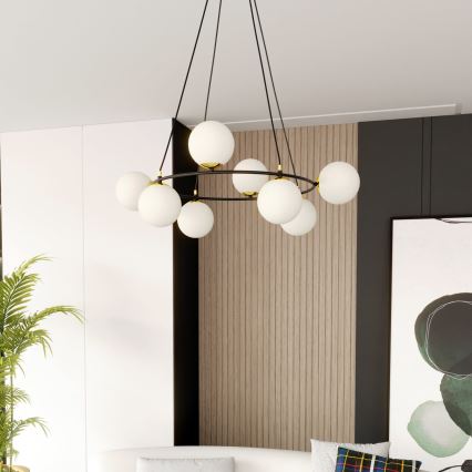 Hanglamp aan een koord AZURA 8xE14/10W/230V zwart/wit