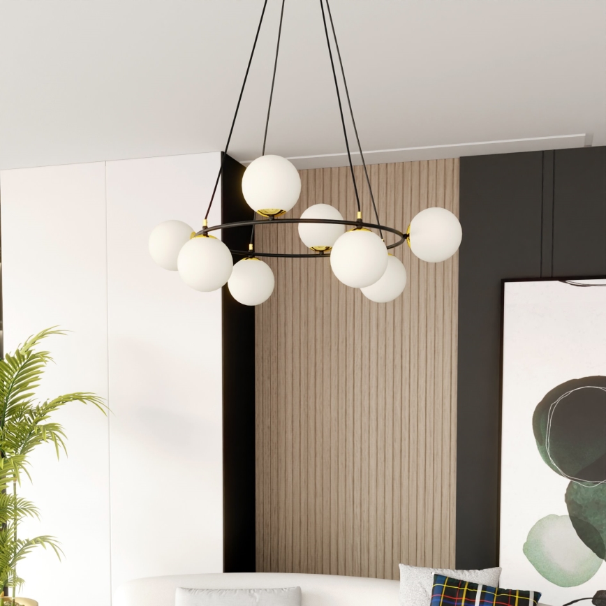 Hanglamp aan een koord AZURA 8xE14/10W/230V zwart/wit