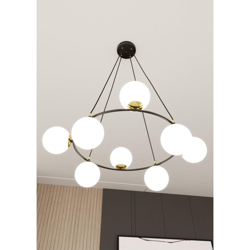 Hanglamp aan een koord AZURA 8xE14/10W/230V zwart/wit