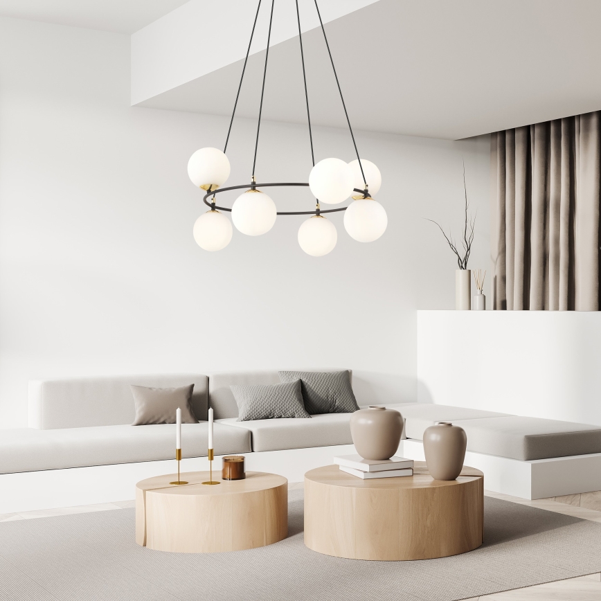 Hanglamp aan een koord AZURA 8xE14/10W/230V zwart/wit