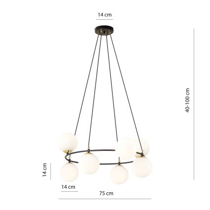 Hanglamp aan een koord AZURA 8xE14/10W/230V zwart/wit