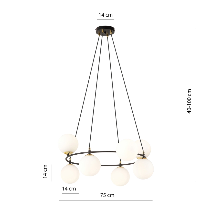 Hanglamp aan een koord AZURA 8xE14/10W/230V zwart/wit