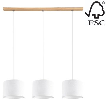 Hanglamp aan een koord BENITA 3xE27/40W/230V wit/eiken – FSC gecertificeerd