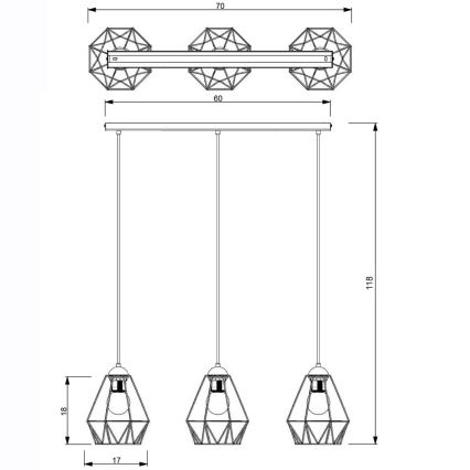 Hanglamp aan een koord BERGEN 3xE27/60W/230V zwart/goud