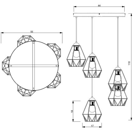 Hanglamp aan een koord BERGEN 5xE27/60W/230V zwart/glanzend chroom 