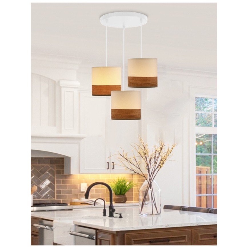 Hanglamp aan een koord BIANCO 3xE27/40W/230V wit/bruin