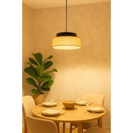 Hanglamp aan een koord BOHO 1xE27/60W/230V diameter 40 cm zwart/beige