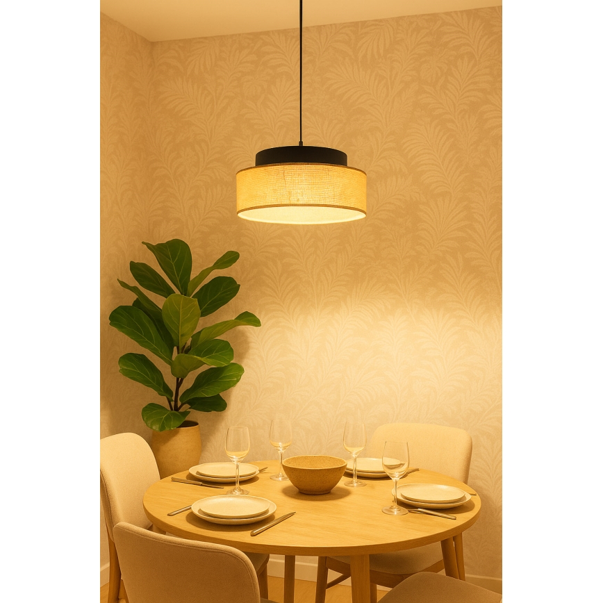 Hanglamp aan een koord BOHO 1xE27/60W/230V diameter 40 cm zwart/beige