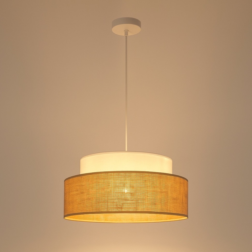Hanglamp aan een koord BOHO 1xE27/60W/230V wit/beige