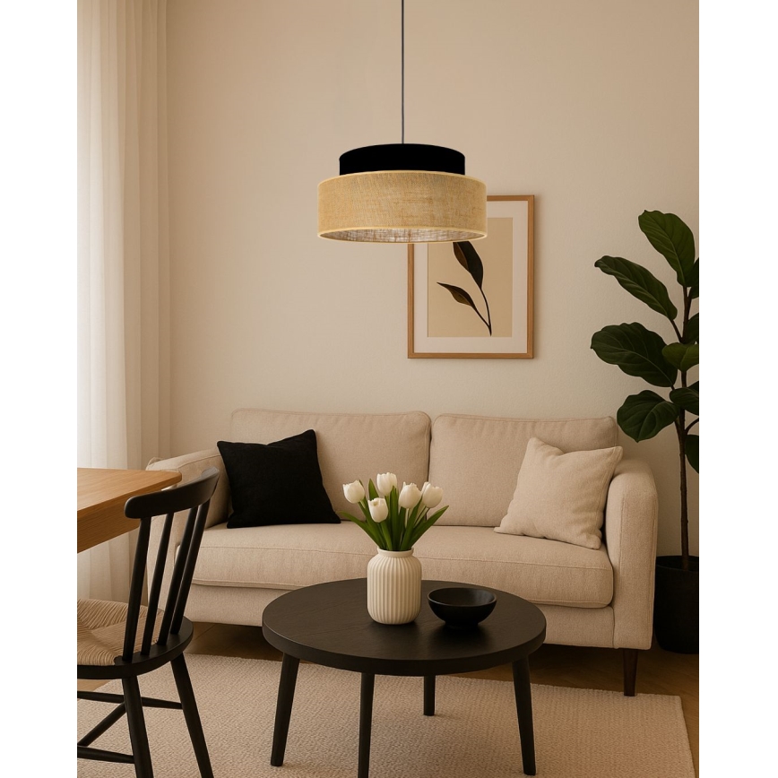 Hanglamp aan een koord BOHO 1xE27/60W/230V zwart/beige