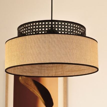 Hanglamp aan een koord BOHO 1xE27/60W/230V zwart/rotan