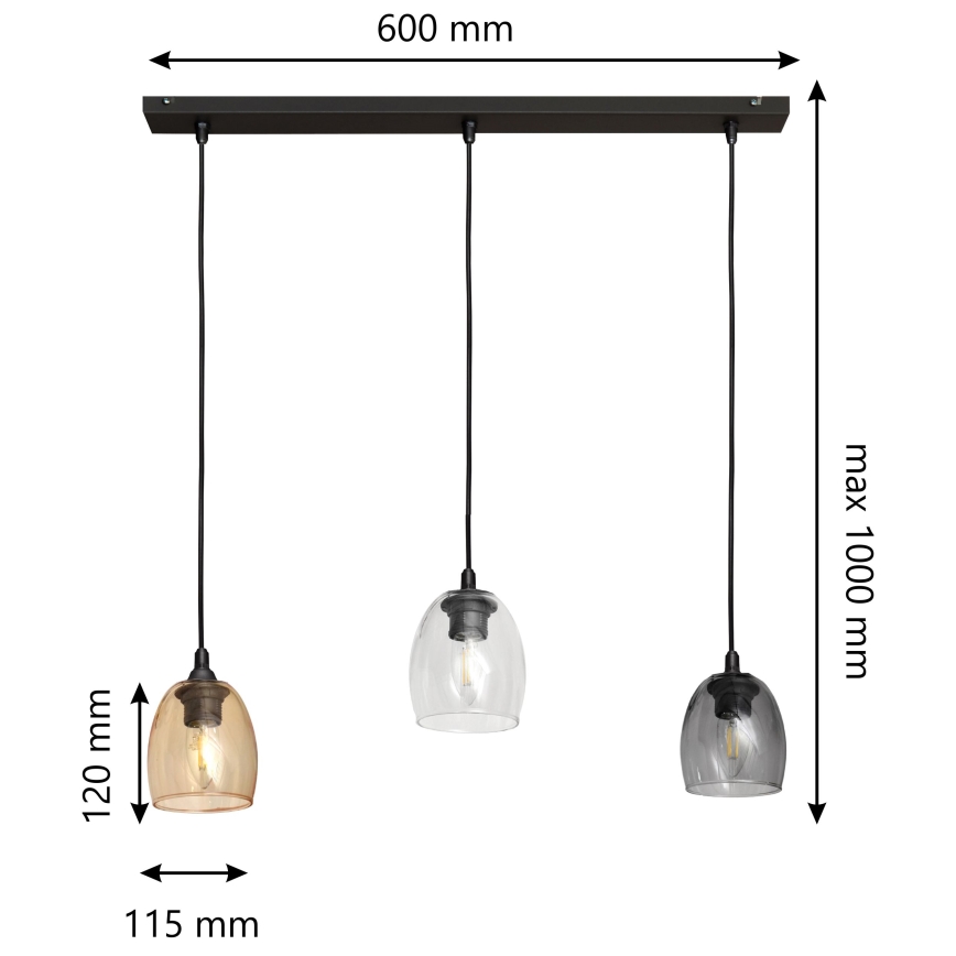 Hanglamp aan een koord BRILLANT 3xE27/15W/230V beige/doorzichtig/grijs