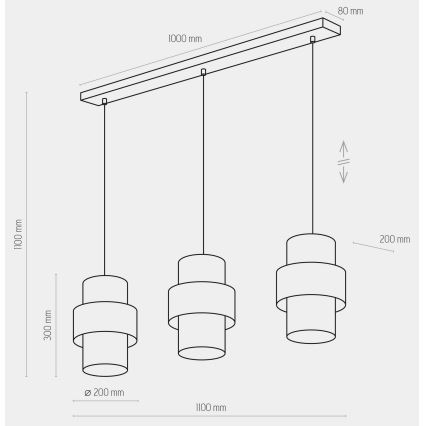 Hanglamp aan een koord CALISTO 3xE27/15W/230V goud/zwart