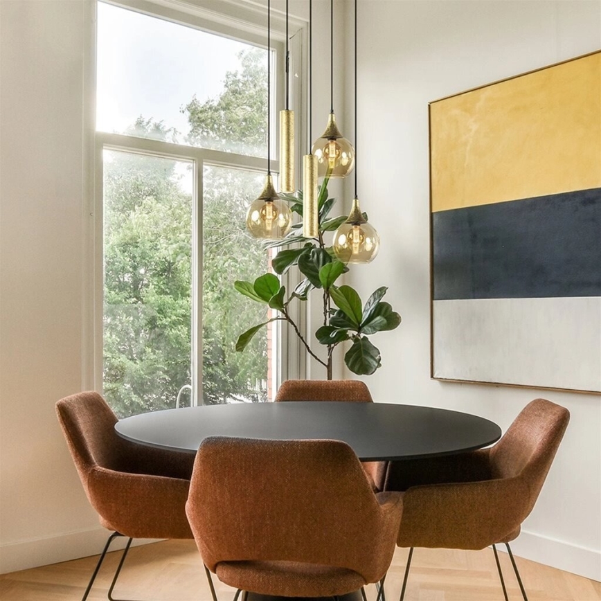 Hanglamp aan een koord CALYPSO 2xGU10/60W/230V + 3xE27/60W zwart/goud