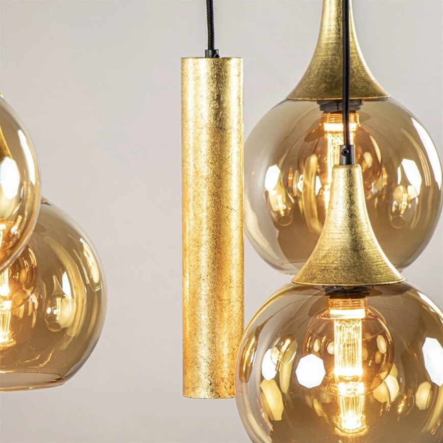 Hanglamp aan een koord CALYPSO 2xGU10/60W/230V + 3xE27/60W zwart/goud