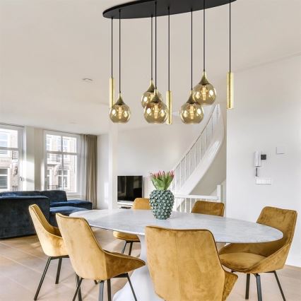 Hanglamp aan een koord CALYPSO 3xGU10/60W/230V + 5xE27/60W zwart/goud