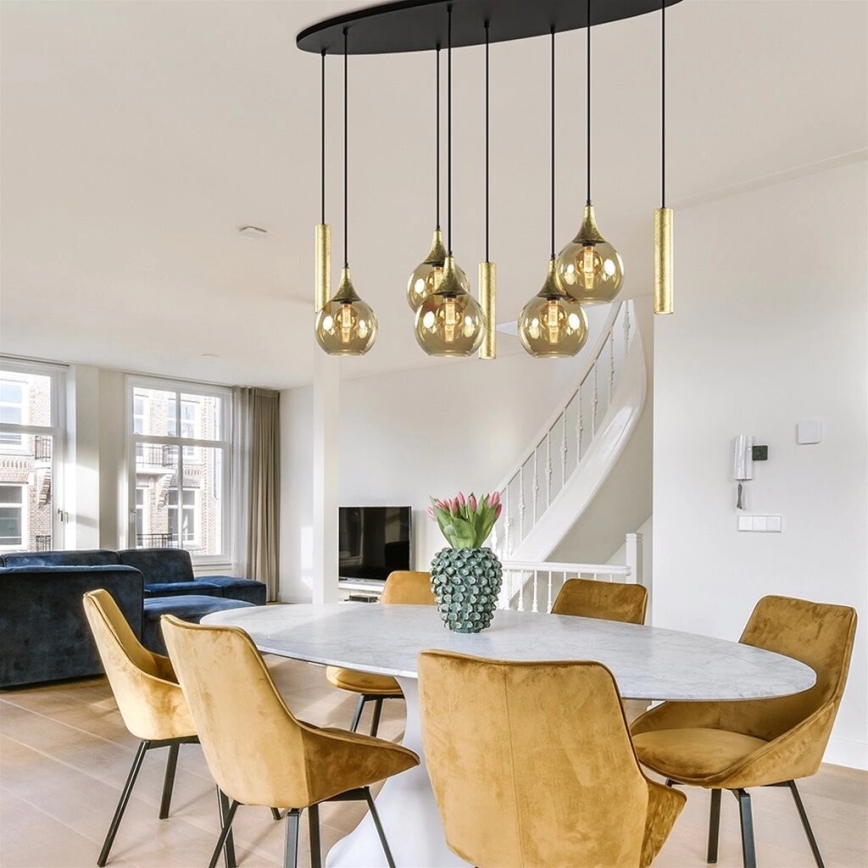 Hanglamp aan een koord CALYPSO 3xGU10/60W/230V + 5xE27/60W zwart/goud