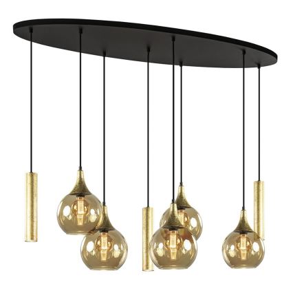 Hanglamp aan een koord CALYPSO 3xGU10/60W/230V + 5xE27/60W zwart/goud
