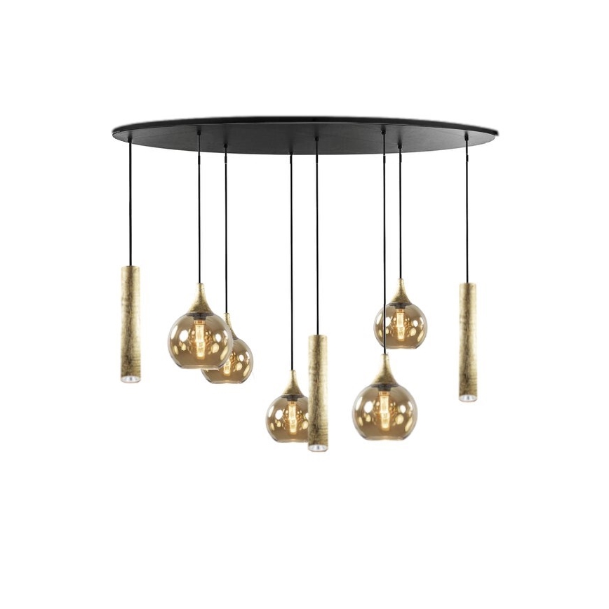 Hanglamp aan een koord CALYPSO 3xGU10/60W/230V + 5xE27/60W zwart/goud