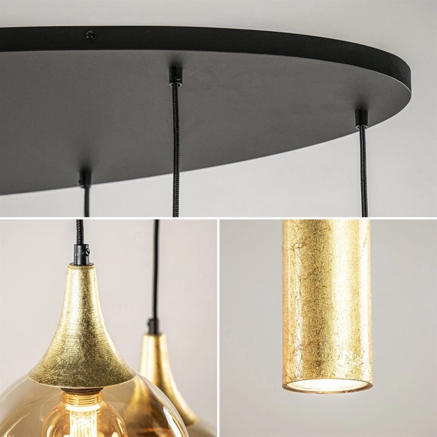 Hanglamp aan een koord CALYPSO 3xGU10/60W/230V + 5xE27/60W zwart/goud
