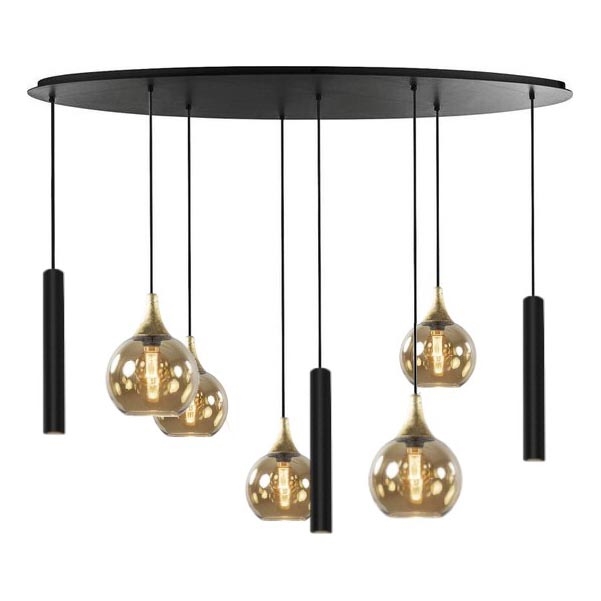 Hanglamp aan een koord CALYPSO 3xGU10/60W/230V + 5xE27/60W zwart/goud