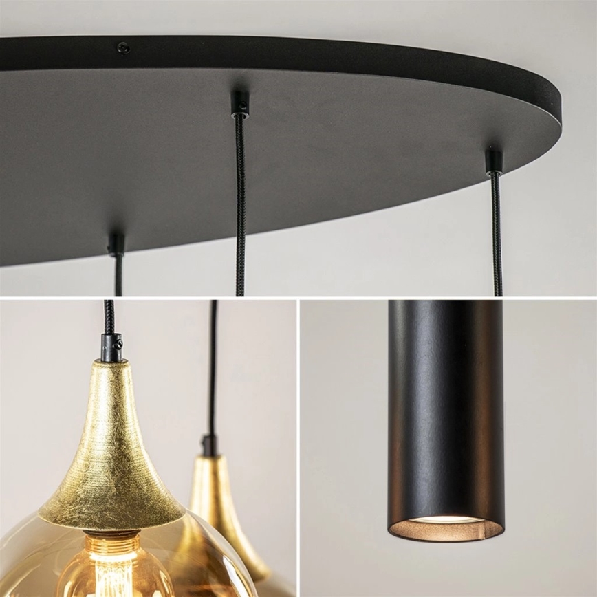 Hanglamp aan een koord CALYPSO 3xGU10/60W/230V + 5xE27/60W zwart/goud