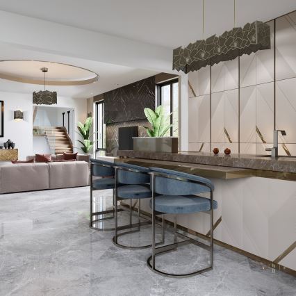 Hanglamp aan een koord CAMO 5xE27/15W/230V goud